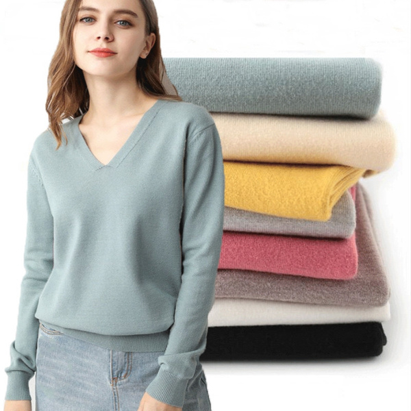 NEW Wool Pure Cashmere Sweater Women Pullovers Pull Femme Sexy V-neck ...