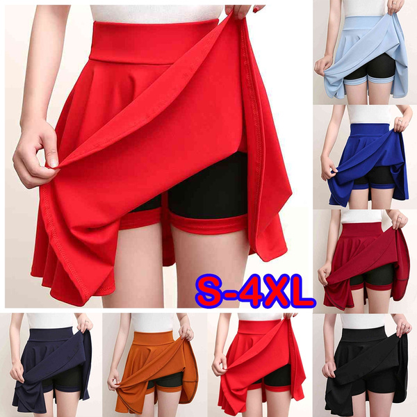 Women High-Waisted Pleated Mini Skirts with Soft Shorts Underneath