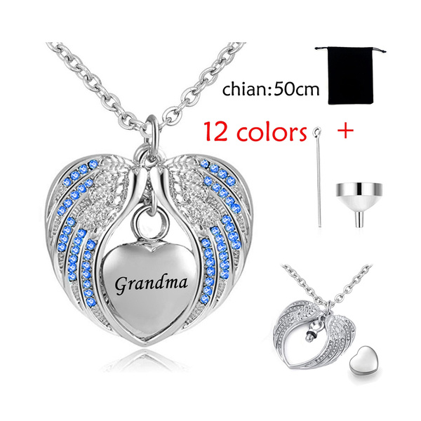 Grandma Cremation Jewelry for Ashes Keepsake Angel Wing Urn Necklace