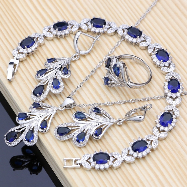 Amazon.com: Cubic Zirconia Bridal Earrings for Wedding 925 Sterling Silver  Full Prong Blue Sapphire Zircon Crystal CZ Birthstone Bridal Dangle Earrings  for Bride Bridesmaid Mother of Bride Formal Costume Jewelry: Clothing, Shoes