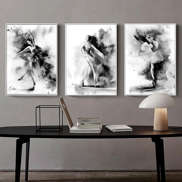 3pcs/set Black & White Ballerina Art Painting, Modern Abstract Art Picture Ballet Dancing Girl Poster for Living Room | Wish