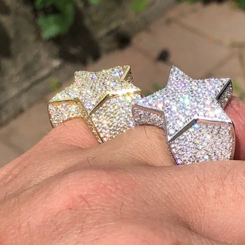 3D Hip Hop All Iced Out Star CZ Ring 