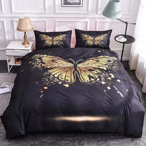 Golden Erfly Printed Luxury Bedding, Luxury Bedding Sets Queen