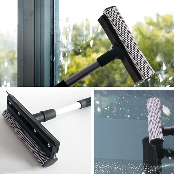 Long Handle Telescopic Rod Rotating Head Cleaning Brush, Window Cleaner,  Glass Squeegee with Cleaning Cloth, Rubber