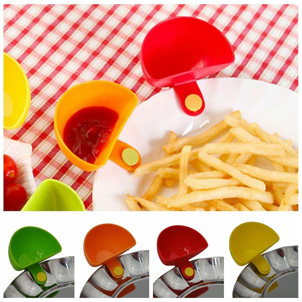 8PCS Multicolor Lwestine Dip Clips Plate Grab Clip-on Dip Holders,Tomato Sauce Salt Vinegar Sugar Flavor Spices Dip Bowl Party Ware