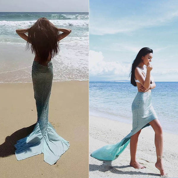 Missnine Seaside Beach Dress Chiffon Vacation Sexy Mermaid Skirt Sexy  Fishtail Bikini Skirt High Low Skirt