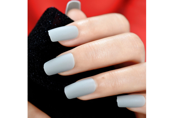 images Light Grey Matte Acrylic Nails light grey acrylic nails full matte effect nail tips square medium lady nails with adhesive tabs 24 pcs kit