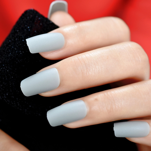 matte light grey nails