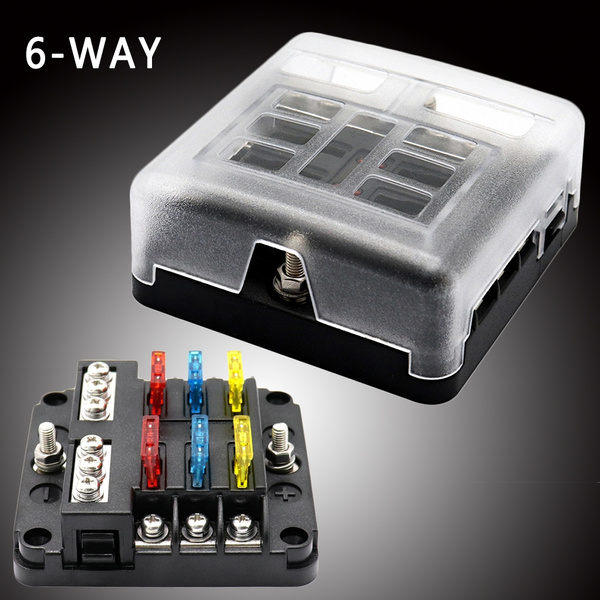 12V 6-Way LED Blade Fuse Box with Negative Bus Bar Vehicle Truck Boat ...
