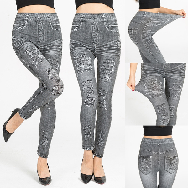 NEW Fashion Women's Imitation Jeans Stretchable Slim Leggings Jeans Hips  Tights Pencil Pants( Looks Like Jeans,as Soft As Leggings)