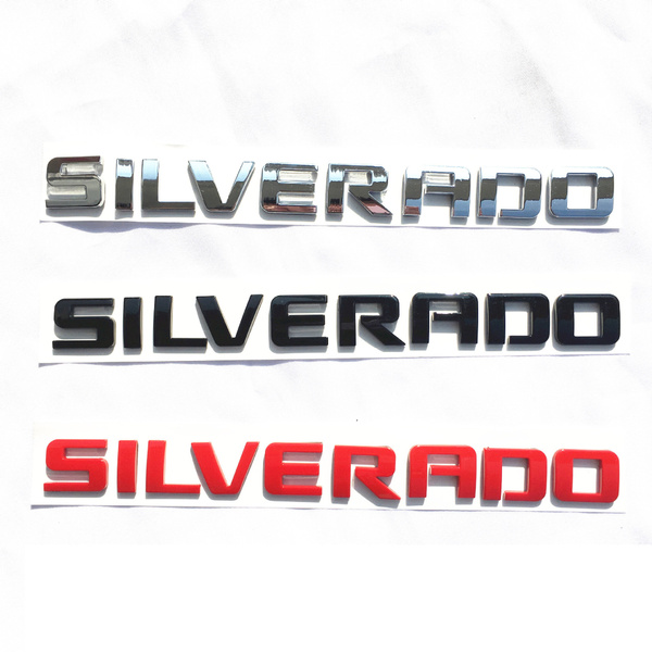 CARRUN 2pcs Silverado Nameplate Letter Emblem 3D Emblem Badge Replacement for Silverado 1500 2500HD 3500HD Chevrolet Silverado Pickup Silver 