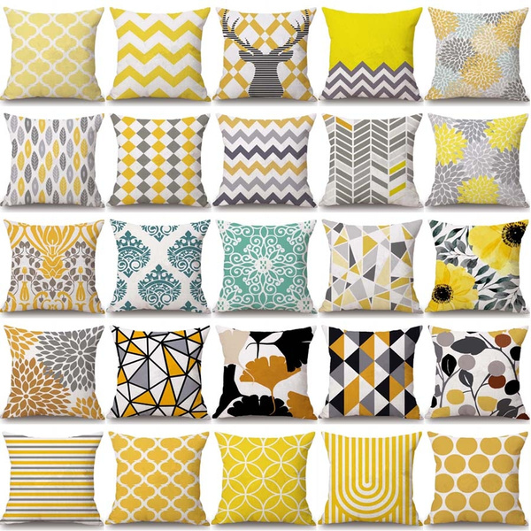 Classic Home Decoration Geometric Stripe Yellow Pillow Case Pillow