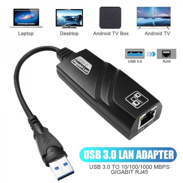 1*2019 NEW USB 3.0 to 10/100/1000 Mbps Gigabit RJ45 Ethernet Network ...