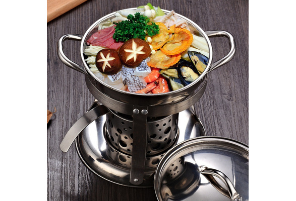 New DIY Shabu Shabu Stainless Steel Hot Pot with Alcohol Burner & Lid  Kitchen Cooking Tools Party Cookware Soup Pot