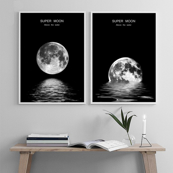 Moon Wall Art Canvas Painting Nordic Minimalist Black White Poster For Home Living Room Decor Wish - Moon Wall Art Moon Wall Art Canvas Painting Nordic Minimalist Black White Poster For Home Living Room Decor Wish - Moon Wall Art