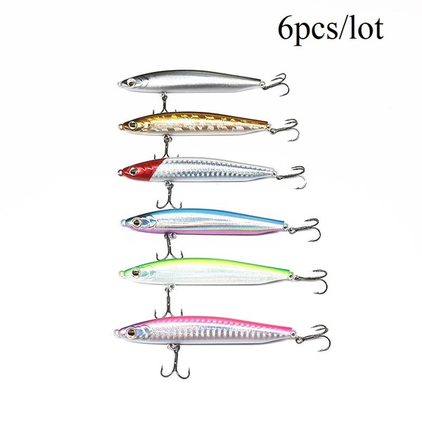 6PCS/LOT Pencil Lure 100mm/16.8g Hard Lure Stickbait Slim Long Casting Fishing  Lure Artificial 2 Hook 3D Eyes for SeaBass