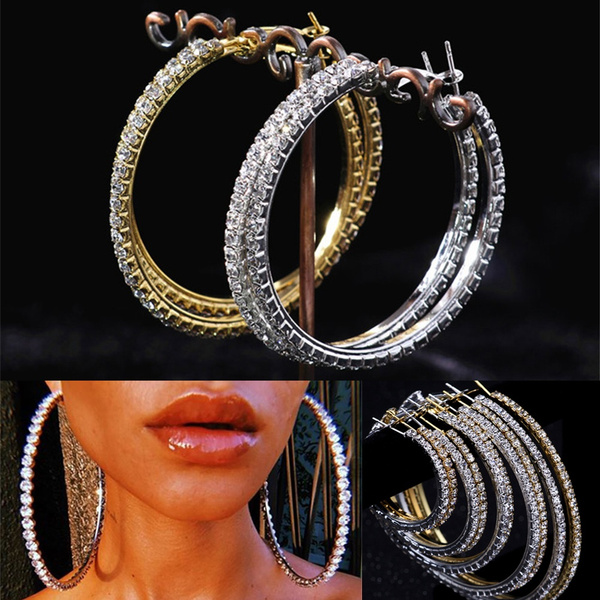 NEW Women Big Circle Large Round Hoop Dangle Earrings Studs Gold Silver Jewelry