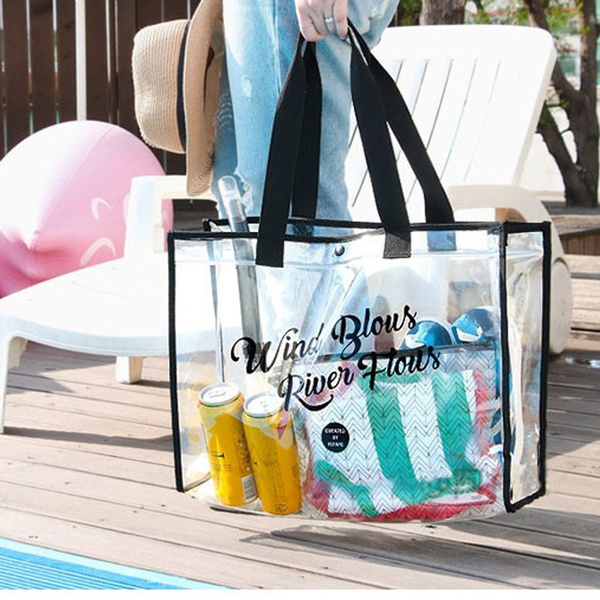 1pc Clear Gift Bag Beach Bag, With Large Capacity, Portable Single Shoulder  Shopping Bag, Jelly Bag, Pvc Waterproof, Suitable For Travel, Swimming, And  Toiletry Bag Storage