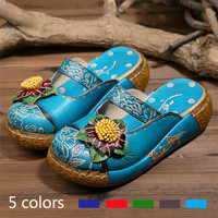 socofy vintage colorful leather hollow out backless flower shoes