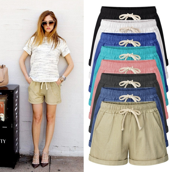 Womens Plus Size Elastic Waist Hiking Shorts Casual Beach Shorts with  Pockets Outdoor Drawstring Elastic Waist Shorts