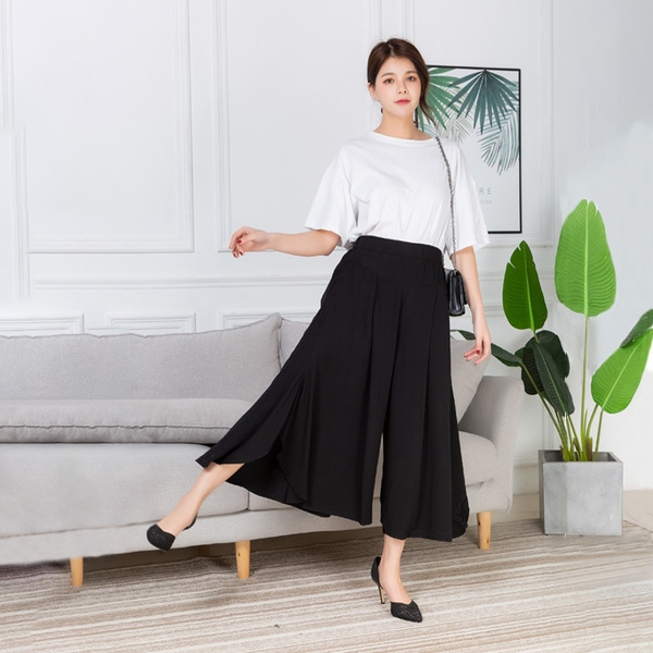 Pantalones para mujer Pantalones de moda de verano de cintura alta con  abertura de pierna ancha Pantalones casuales sueltos para mujer Pantalones  negros para mujer Pantalon Femme | Wish