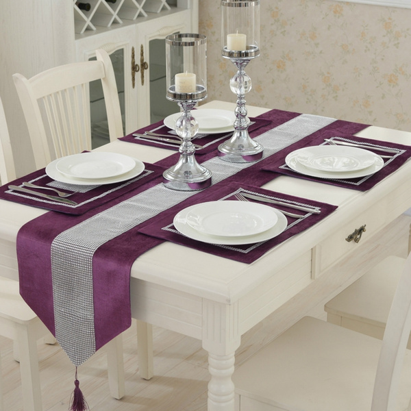 1set 1 X Table Runner 4 X Table Placemats Velvet Table Runner Dining Placemats Set Table Place Mats Home Decor Wish