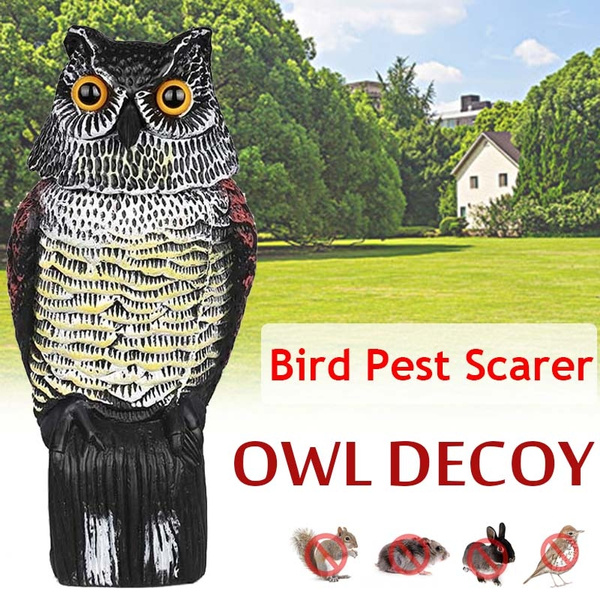 New Repellent Bird Decoy Garden Protection Rotating Head Owl With Sound  Scarer 