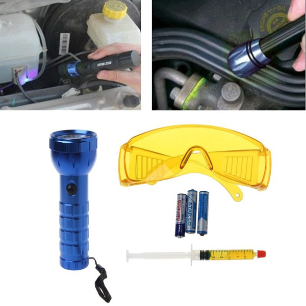 GHTGHTS Car R134A R12 Air Conditioning A/C System Leak Test Detector Kit 28 LED UV Flashlight Protective Glasses Tool Set GHTGHTS Car R134A R12 Air Conditioning A/C System Leak Test Detector Kit 28 LED UV Flashlight Protective Glasses Tool Set
