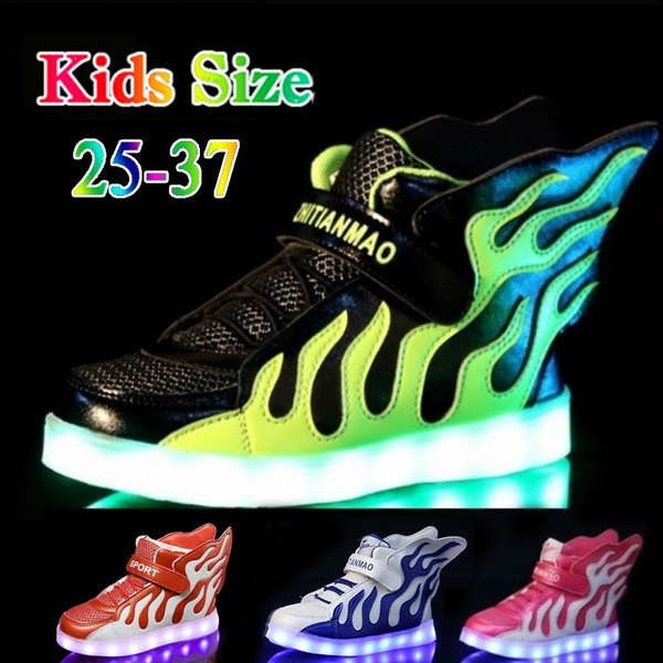 Plus Size 25-37 USB Charging Basket Enfant Led Children Shoes with