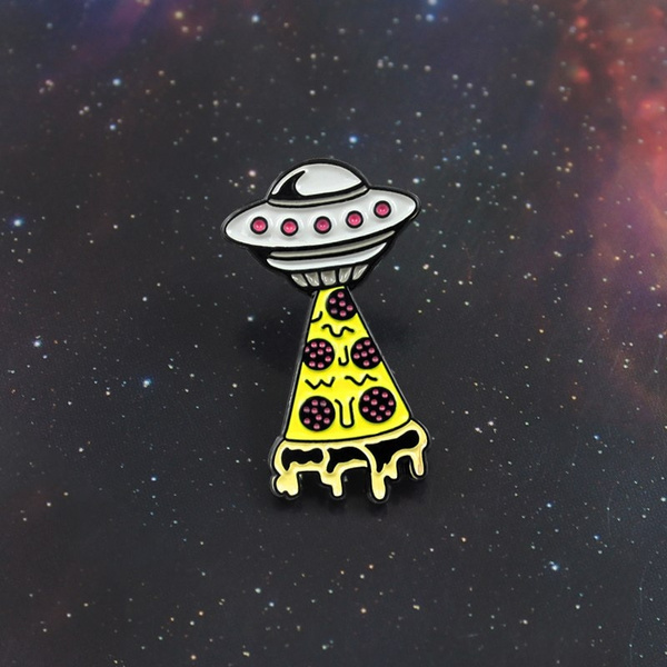 Funny Pizza Ufo Enamel Pins Universe Alien Spaceship Pizza Food Brooch Badge Shirt Hat Backpack Lapel Pin Accessories Jewelry Wish