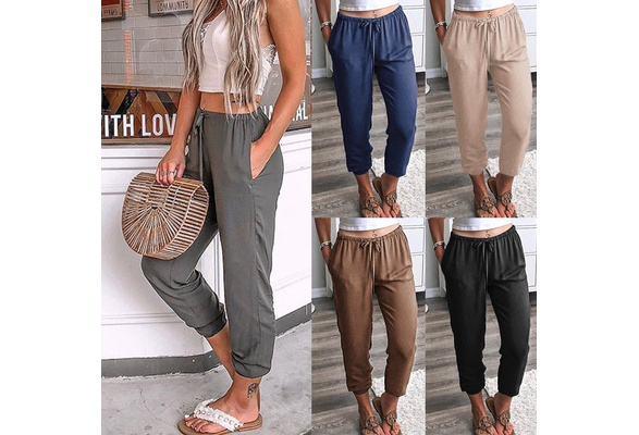 2019 New Women Fashion Loose Pants High 