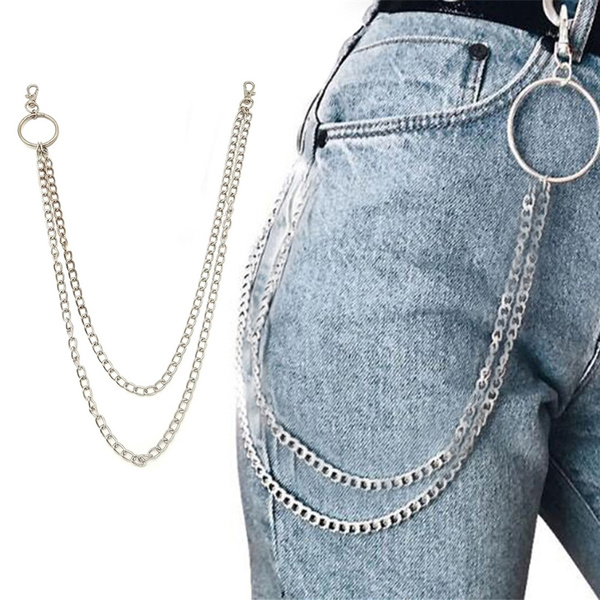 1PC Long Trousers Hipster Key Chains Punk Street Big Ring Key Chain Metal  Wallet Belt Chain Pant Keychain Unisex HipHop Jewelry
