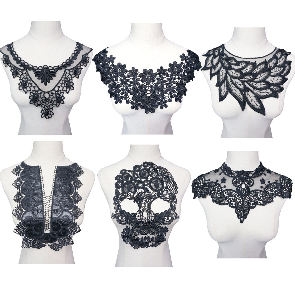 DIY Lace Embroidered Flower Neckline Collar Trim Clothes Sewing Applique Patch 