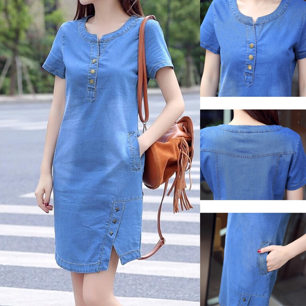 Woman Within Women's Plus Size Short-Sleeve Denim Dress Dress 