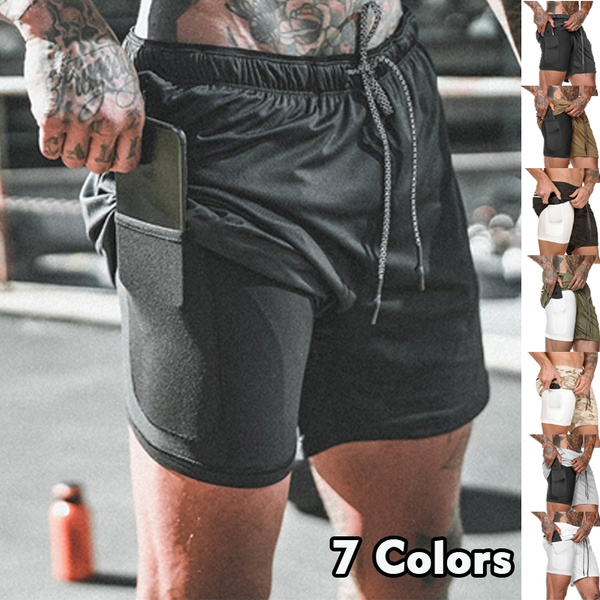 Mens Workout Shorts With Pocket Running Tights Gym Leggings Tights