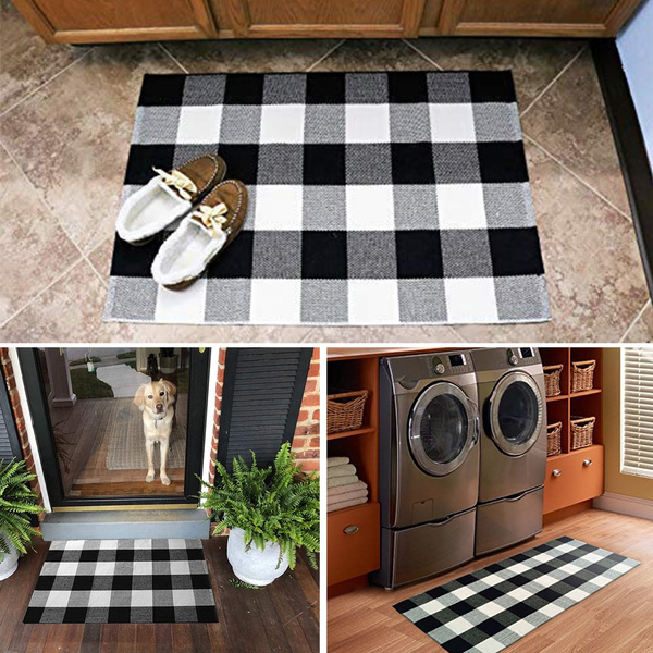 Black And White Checd Rug Cotton, Red And Black Buffalo Check Kitchen Rug
