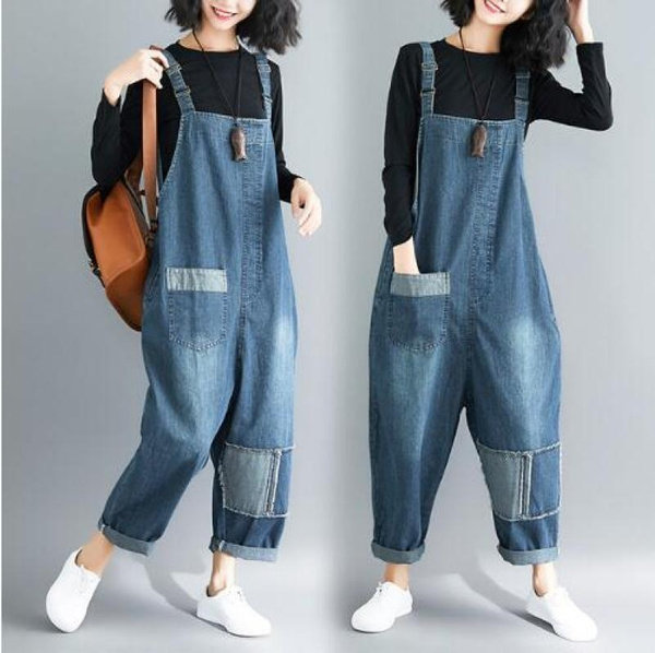 low cut denim jumpsuit