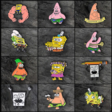 Cartoon Jewelry Spongebob Squarepants Patrick Star Doodle Bob Enamel Pin Mermaid Man & Barnacle Boy Pin  Set Hat Bag Clothing Badges Gift for Kids
