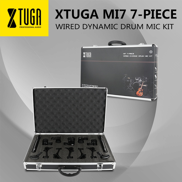 XTUGA New MI7 7-Piece Wired Dynamic Drum Mic Kit Whole Metal- Kick Bass  Microphone Set Use for Drums Vocal Other Instrument Complete with Thread  Clip