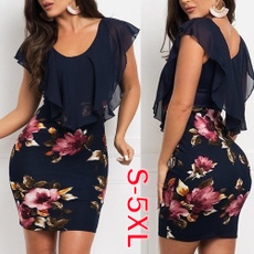 2019 Summer New Fashion Women Floral Print Bodycon Party Dress