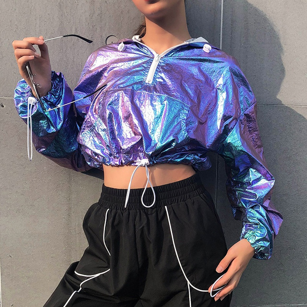 Shiny Crop Top Shirt Iridescent Color 