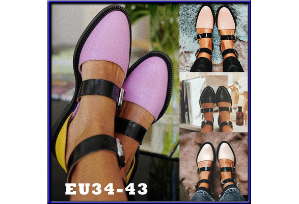 219 fashion trends low heel color block buckle flats