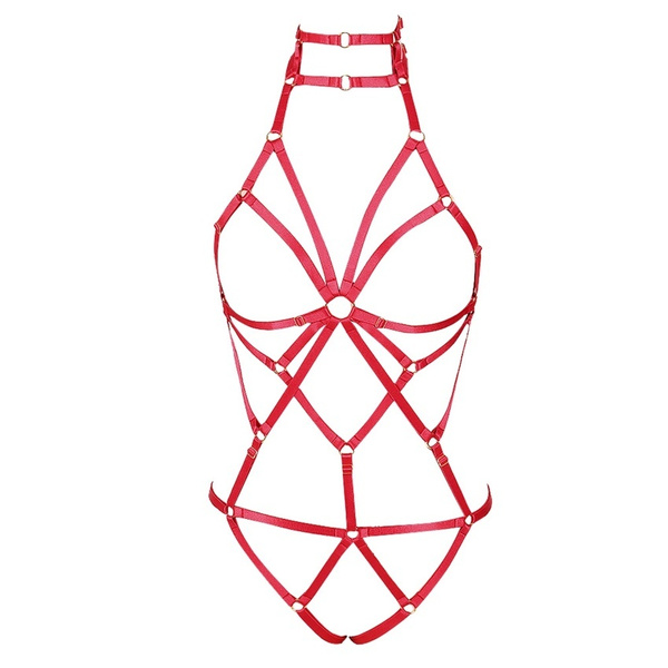 Womens Punk Cut Out Body Harness Full Strappy Halter Waist Belts ...