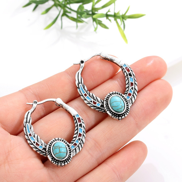 Jewelry Boho Hook Ear Stud Turquoise Dangle Earrings Natural Stone Eardrop