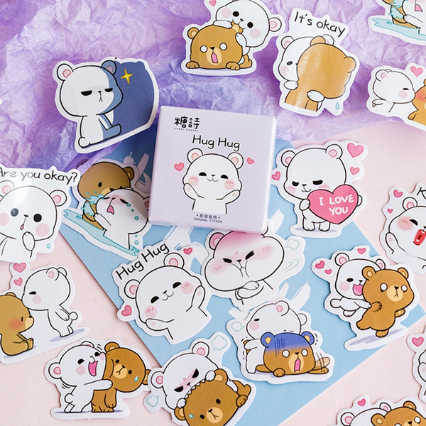 45Pcs/Box Cute Bear Stickers Kawaii Stationery Sticker Cartoon ...
