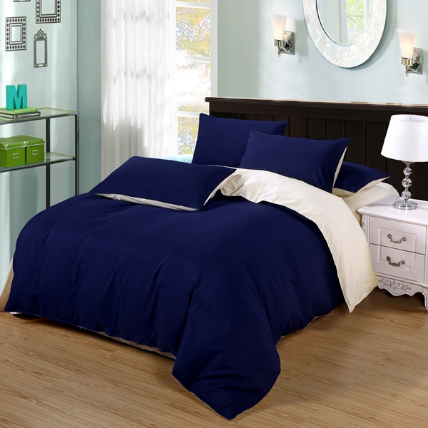 Simple Style Navy Blue Color 3 4pcs Bedding Set Quilt Cover Bed Sheet Pillowcases Twin Double Full Queen King Wish Bed Sheet Pillowcases Twin Double, Navy Blue Bedding Sets King