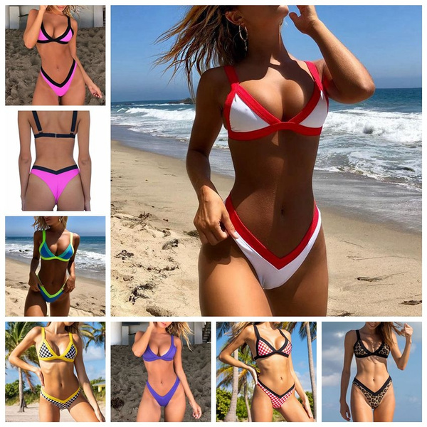 Sexy women plaid bikini brazilian bottoms soft pad swimwear swimsuit two  pieces new fashion women swim wear brazil beachwear