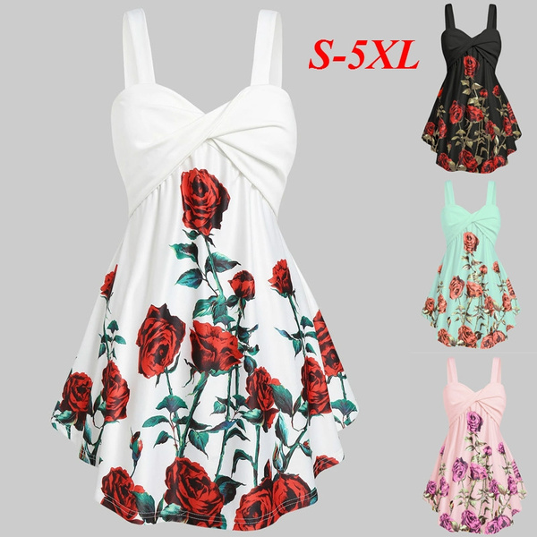 2019 Summer Fashion Women Plus Size Floral Print Twist Front Sleeveless ...