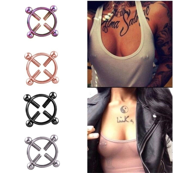 Pair Fashion Women Round Non-Piercing Nipple Ring Shield Body