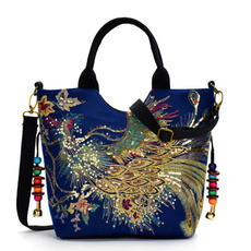 National Wind Embroidered Bag Canvas Peacock Embroidery Middle-aged Shoulder Portable Diagonal Package